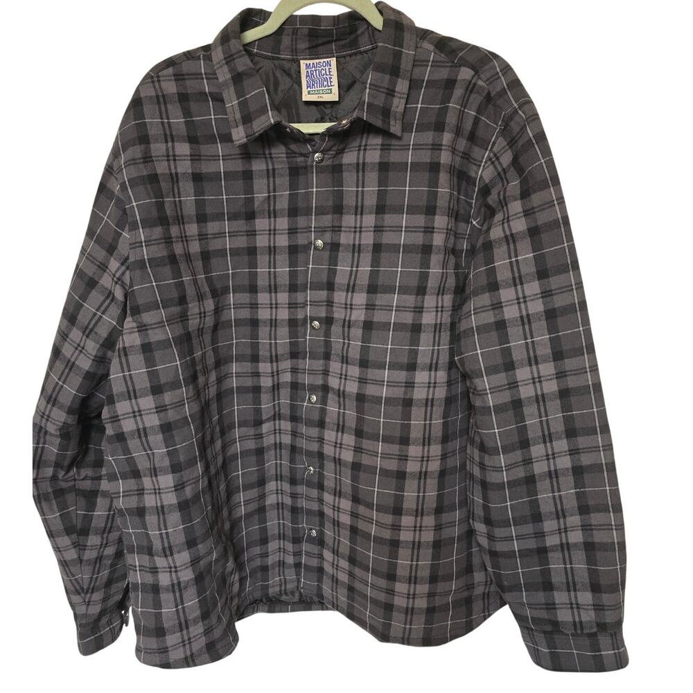 Maison Article Men 2XL Plaid Quilted Shirt Jacket Cross Black XXL Gray NWT NEW